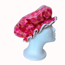 Vinyl Shower Cap Pink Polka Dot Retro 1960s VTG Pin Up Bathroom Hair Mod Glam