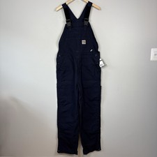 Carhartt Flame Resistant Duck Bib Unlined Navy Blue Overall Men's 34 x 32 NWT