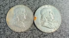 LOT OF 2 - 1963 50C BEN FRANKLIN SILVER HALF DOLLARS - 90% SILVER AS SHOWN