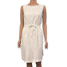 100% Linen Norton McNaughton Maxi Dress Silver Embroidered Neckline Petite Small