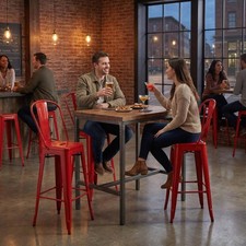 Bar Chairs Red Gloss Bistro 4 Pack 30 Inch Galvanised Steel Foot Rest Drain Hole