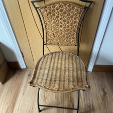 Sedia pieghevole vintage unica ferro battuto metallo vimini rattan robusta bistrot. 