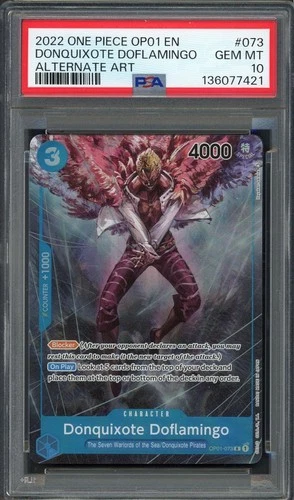 PSA 10 Donquixote Doflamingo (Alt Art) Romance Dawn OP01-073 EN One Piece B25