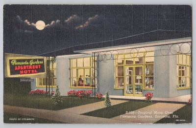 #ad Sarasota Florida FL Florasota Gardens Apartment Hotel Night c1950s POSTCARD $6.72