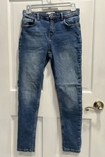 ZARA Girls Skinny Leg Medium Wash Button Fly Blue Jeans PreLoved SIZE 13-14 TEEN