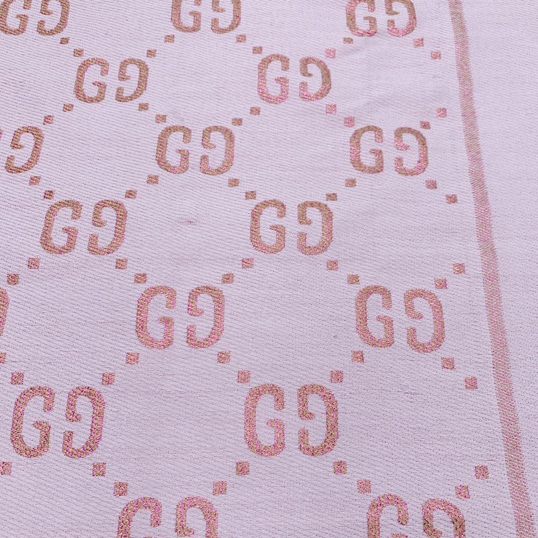 Auth GUCCI GG Logo Pattern Reversible Stole Wool Silk Pink Purple from japan thumbnail 11
