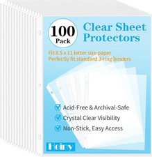 100 Pack Clear Sheet Protectors, 8.5 x 11 inch Page Protectors for 3 Ring Binder