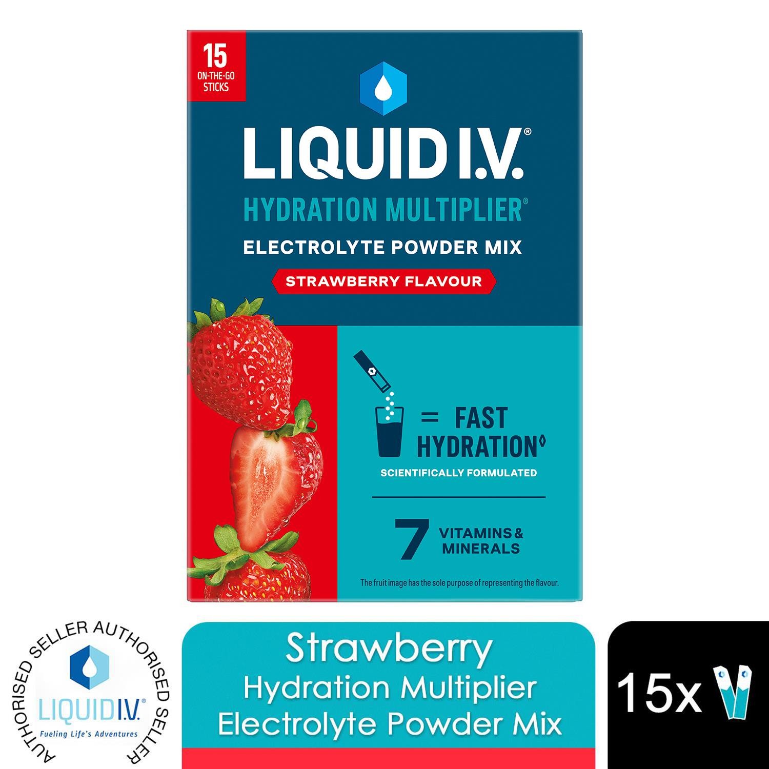 Liquid I.V. Strawberry Hydration Multiplier Electrolyte Powder Mix, 15 Sachets