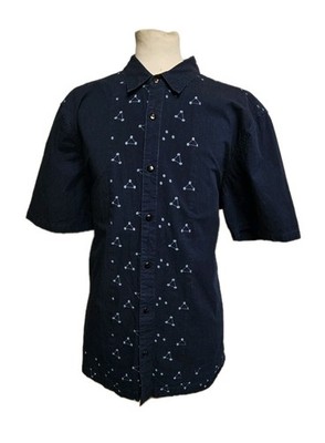 FatFace Folk Colab Hemd Herren Sommer Baumwolle Navy Geo Classic Fit Luxus UK XXL