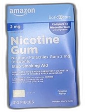  2027-8-30 Amazon Basic Care Uncoated Nicotine Polacrilex Gum 2 Mg Original 310