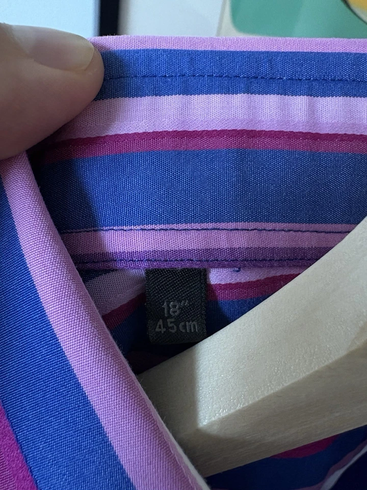 Duchamp London Y2K Dress Shirt Multi Stripe Made in Italy French Cuff Size 18/45 - Image 4 of 4