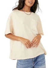WE THE FREE Care Pocket Tee Sz M Light Beige Oversized 100% Cotton Blend Neutral