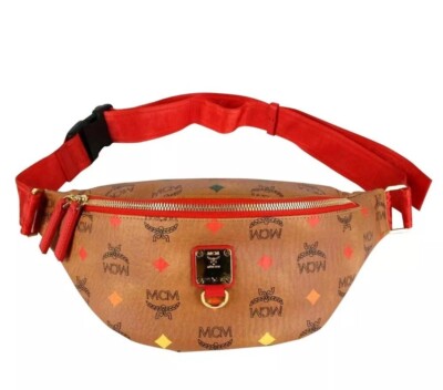 $625 MCM Cognac Spectrum Stark Belt Bag in Skyoptic Visetos MUZ9SFI26CA001