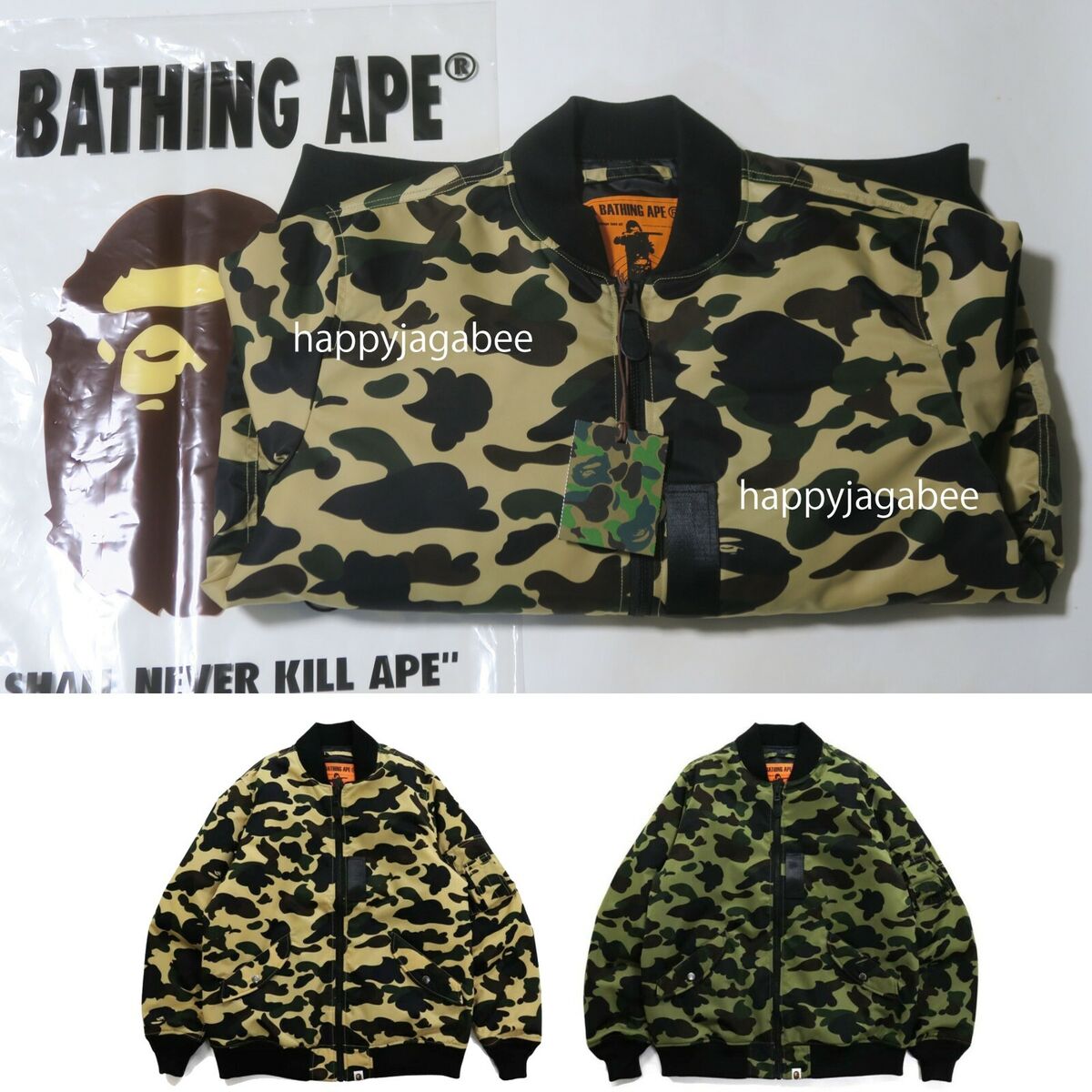 A BATHING APE Men's 1ST CAMO NYLON TWILL MA-1 JACKET 2colors New 1H80140015