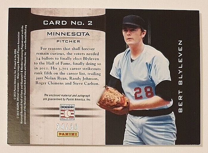 Camiseta deportiva 2012 Limited Monikers Relic Signatures #2 Bert Blyleven autógrafo #24/30 Foto 2 de 3