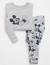 Gap Disney Grey LS  Pants 2 Pc. Mickey Pajamas Set 100 Cotton Size 3 4 5 Year