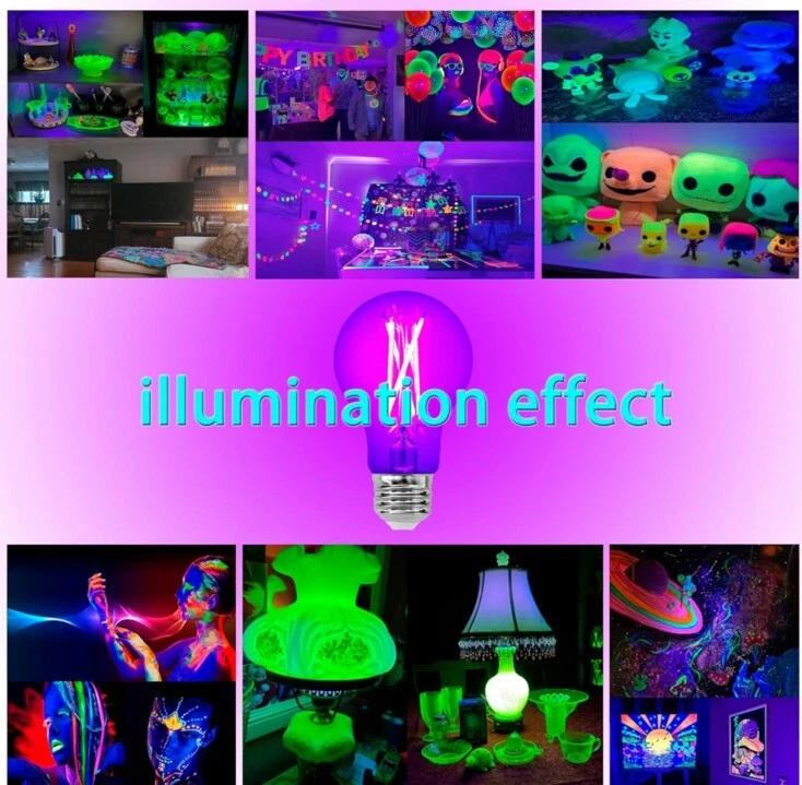 4 Pack E26 A19 Filament LED Black Light Bulbs - Image 4 of 4