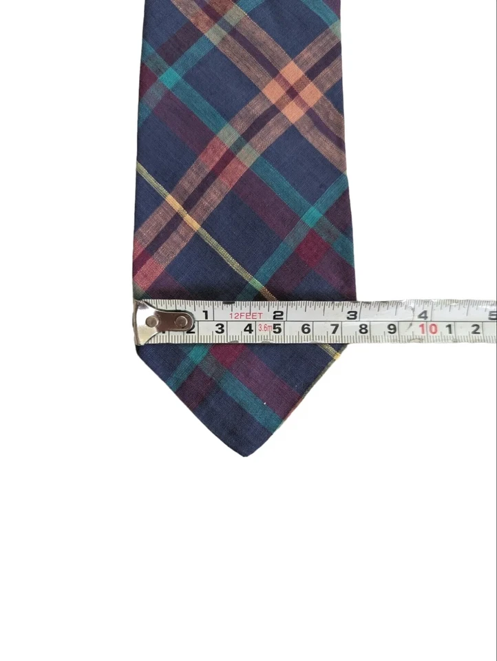 Corbata estrecha de algodón Madras hecha a mano a cuadros gallo vintage 3" Foto 3 de 4