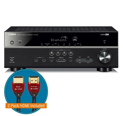 Yamaha RX-V385 5.1 AV Receiver w/ Pair of 8ft 8K HDMI Cables Bundle