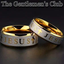 100K+Sold THE GENTLEMEN'S CLUB, 8MM STAINLESS STEEL "JESUS" RG FOR MEN SZ 9-12 ✓