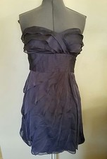 Adrianna Papell Evenings sz 10 Gray Pleated Ruffled Chiffon Cocktail Dress