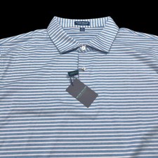 Peter Millar Polo Shirt 2XL Crown Crafted Stripe Blue Performance Short Sleeve
