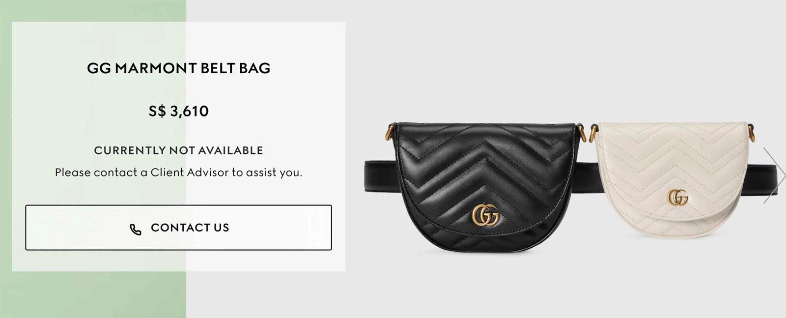 Sac ceinture double pochette noir/blanc GUCCI GG Marmont Matelassé taille 85