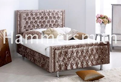 Truffle Crushed Velvet Fabric Upholstered Bed Frame sale now, 3FT, 4FT6, 5ft!!