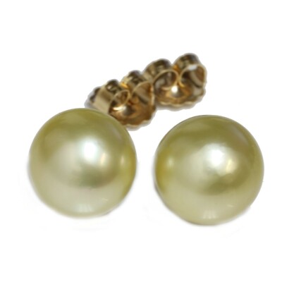 Pendientes De Perlas Del Mar Del Sur 15 MM Dorado Claro De Oro Amarillo De 14kt