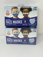 2 Boxes-48 Total Just Play Kids Face Masks 5.5" x 3.5" Fun Prints 3 Layer Sz L