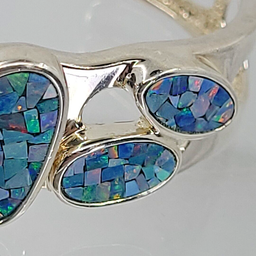 WHITNEY KELLY Modernist Sterling Blue Opal Mosaic Inlay 6.25” Cuff Bracelet - Picture 3 of 12