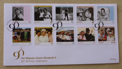 2016 JERSEY LEGACY OF QEII 90th BIRTHDAY SET OF 8 STAMPS FDC FIRST DAY COVER