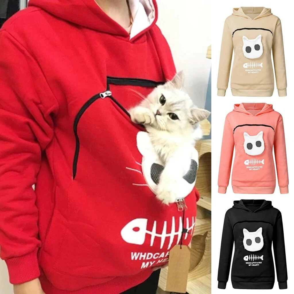 Cat Lovers Hoodie Cuddle Pouch - Women Pet Carrier Shirts Kitten Puppy  Holder UK | eBay