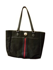 Tommy Hilfiger Logo Tote Black  Red Shoulder Bag Purse With Signature Stripe