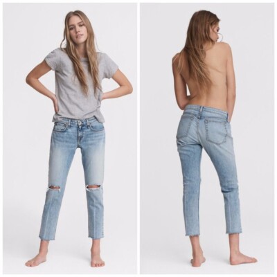 Rag & Bone Women's Blue Low Rise Slim Boyfriend Jeans 27 Stella Wash Distressed