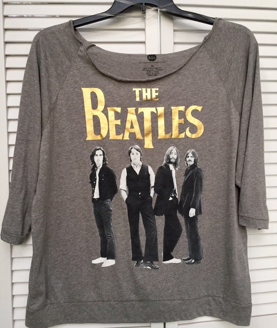 The Beatles Women’s Graphic Tee Top XL Gray Off Shoulder Raglan 3/4