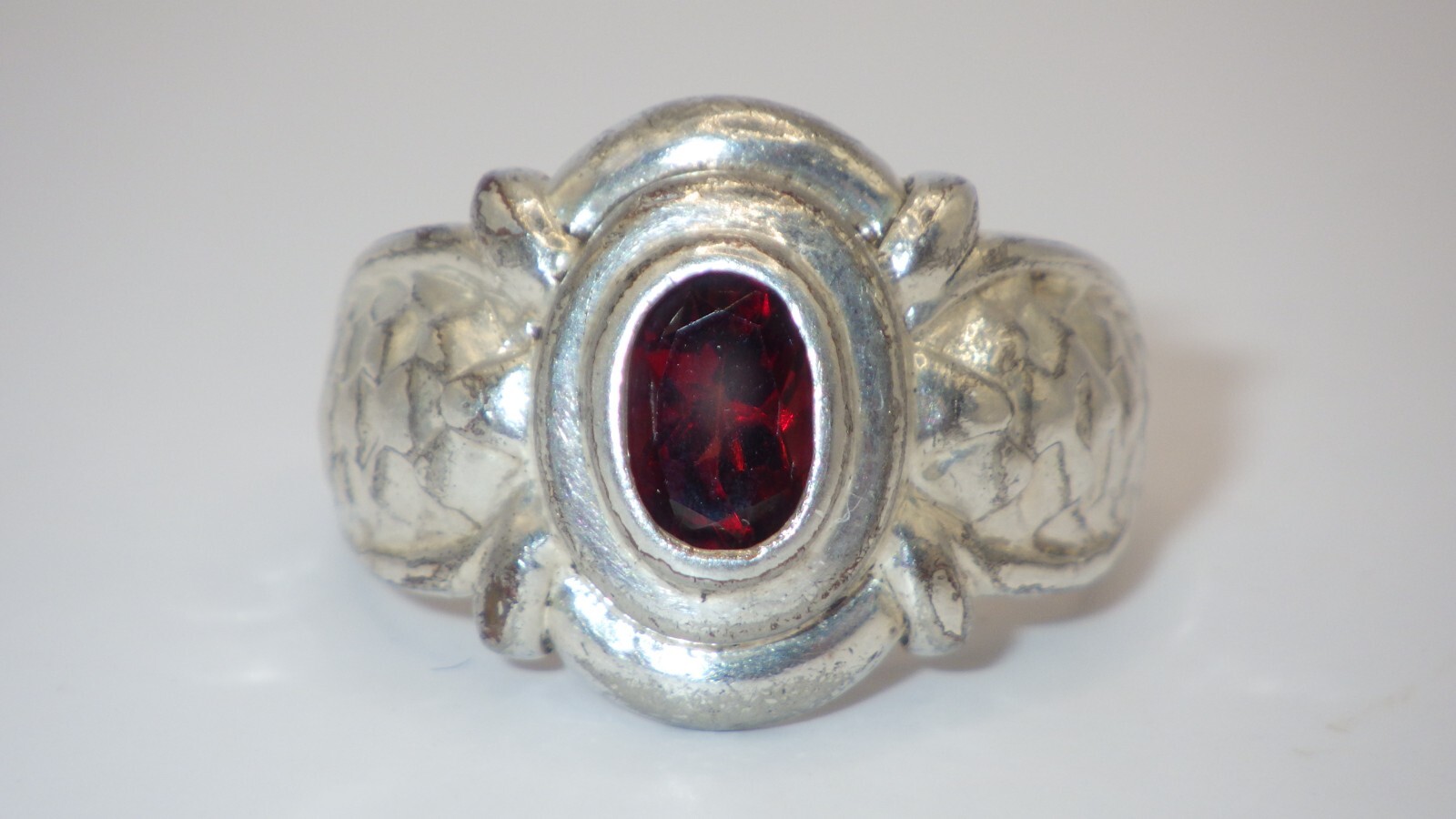 925 Sterling Silver with Red Ruby Colored Stone -… - image 1