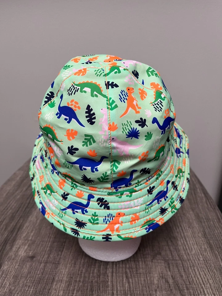 Sombrero de cubo verde naranja dinosaurio sol playa océano verano comodidad niños Foto 3 de 4
