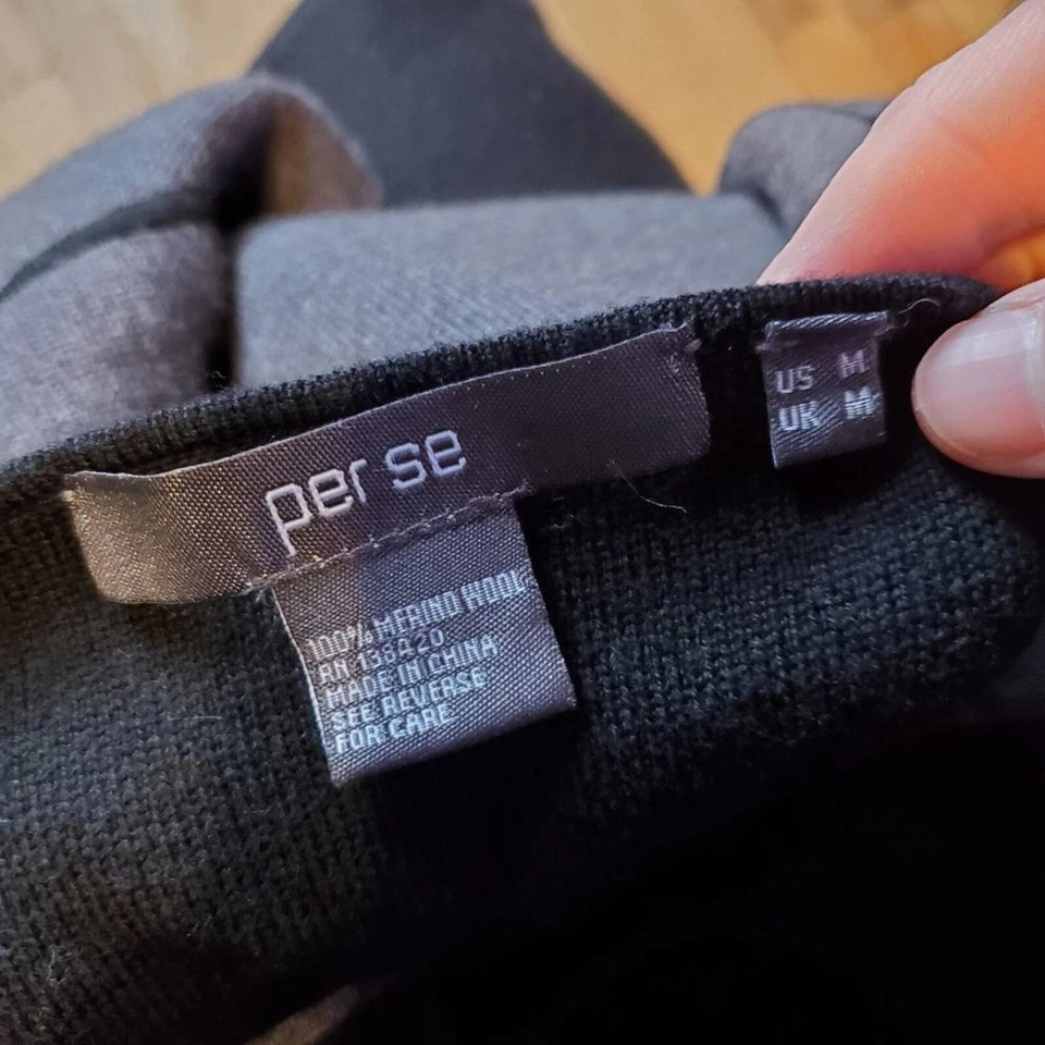 Suéter Cárdigan Per Se Gris Negro Rayas Lana Merino Flecos Largo Largo Foto 4 de 4