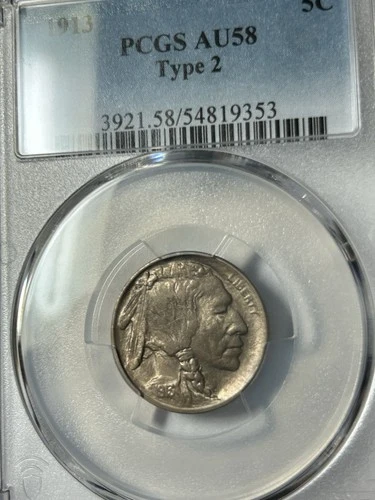 1913  Type 2  Buffalo Nickel PCGS AU58  Everyman Crisp Strike