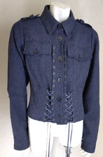 $1895 JOHN GALLIANO 6 Jacket Blue Wool Tweed Corset Lace Military RaRe