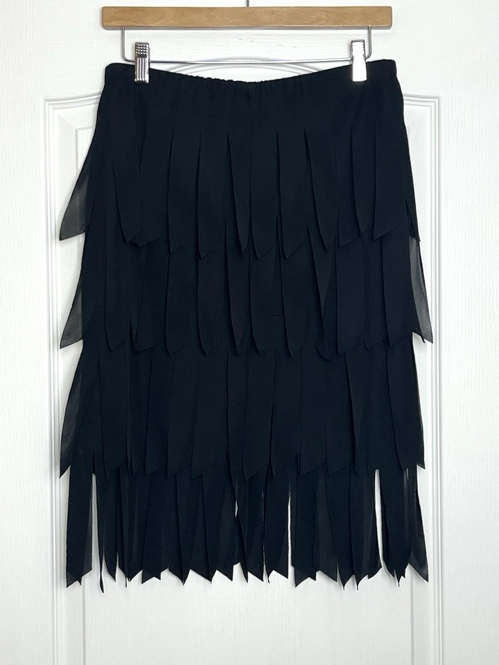 Falda vintage Cartise negra con flecos en capas talla 6 cintura elástica caprichosa gótica Foto 2 de 4