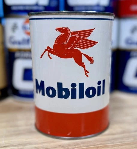 Vintage Mobiloil Mobil Aero White Band Motor Oil Can Quart Empty
