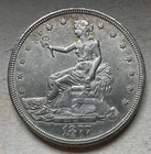1877 S Trade Dollar Silver Coin, Cleaned