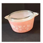 PYREX Pink Gooseberry 1 QT Milk Glass Casserole With Lid, Vintage, Floral