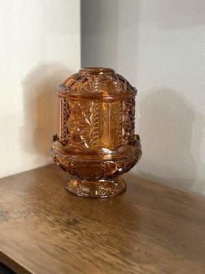 Indiana Amber Glass Fairy Lamp Vintage Stars Bars Candle Holder