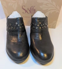 Sofft Gila Studded Heeled Mule Clogs Black Leather Shoes Women's Size 7.5 NIB