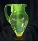 Uranium Glass Pitcher Iridescent Green Depression Glass UV Blacklight Glow 10.5”