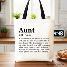 Aunt Definition Canvas Tote Bag, Funny Family Gift Shopper