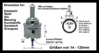 HM Lochsäge 30 mm Bohrtiefe Bohrkrone Kreisschneider Power-Max 20, Ø49-120 mm fü